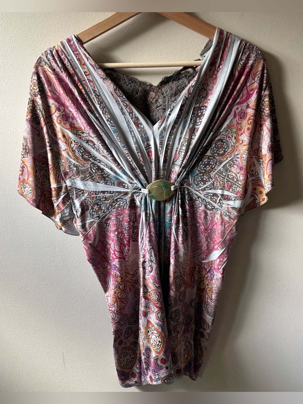 One World Boho Flowy Blouse with Butterfly Back Cut-Out